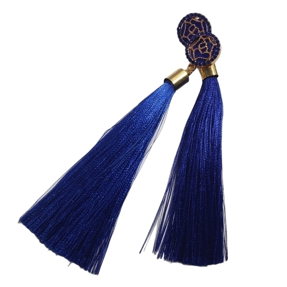 Fashion Jewelry Blue Gold Dangle Tassel Earrings - Picture 4 of 7